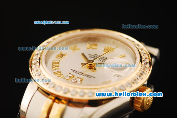Rolex Datejust Automatic Movement ETA Coating Case with Gold Roman Numerals and Diamond Bezel - Click Image to Close